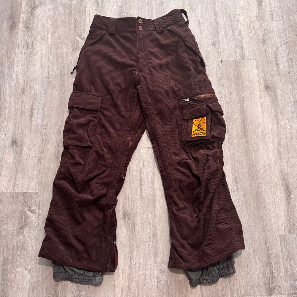VTG Analog Burton Corduroy Snowboard Pants Mens Small Brown Cargo Ski AG Patch